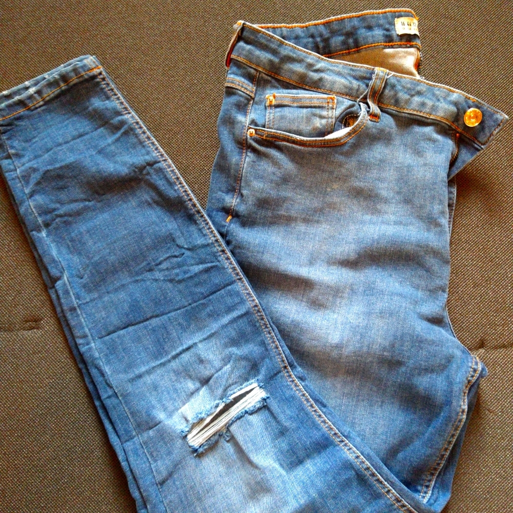 Distressed skinny jeans, bought at Primark